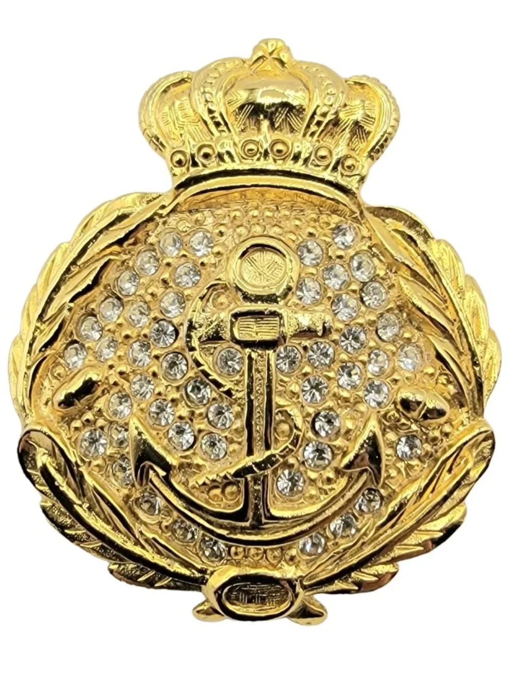 Carolee Gold-Tone Clear Rhinestone Shield Crown, Royal Navy Laurel Pin Brooch